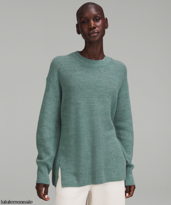 Lululemon Damen DELULU465 | Gerippter Rundhalspullover Aus Einer Merinowollmischung Meliert Tidewater Teal